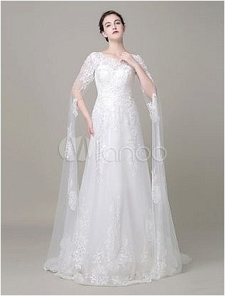 Кружевное свадебное платье Трапеция с бисером и бисером Свадебное платье со шлейфом