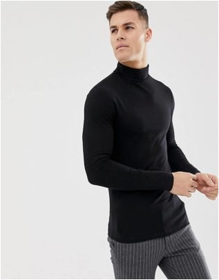 Черная футболка с длинным рукавом и эластичным воротником ASOS Design Organic Muscle Fit