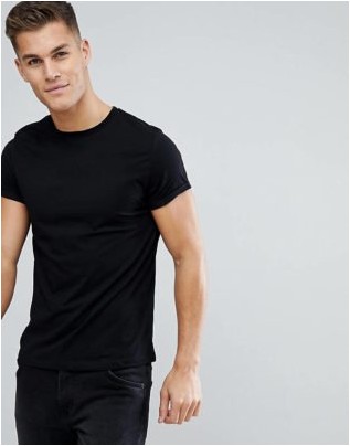 Черная футболка с круглым вырезом и закатанными рукавами Asos Design