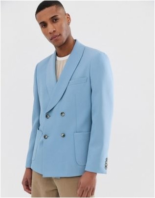 Голубой оверсайз свободный двубортный узкий пиджак Asos Design