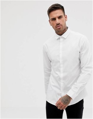 Стрейч-узкая строгая рабочая рубашка белого цвета в строгом стиле от Asos Design