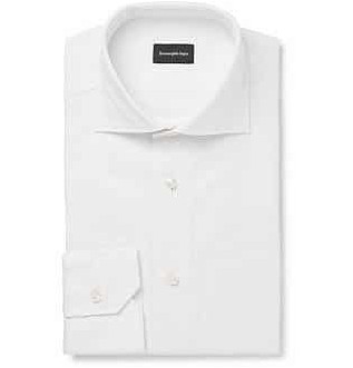 Белая приталенная рубашка из хлопка и пике с вырезом вырезом