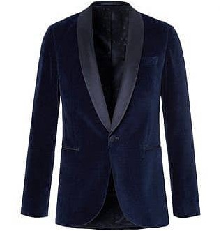 Синий пиджак под смокинг из хлопка, бархата и шелка Nemir с отложным воротником