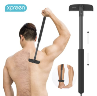 Бритва для спины для мужчин, Регулируемая телескопическая бритва для удаления волос на спине Xpreen, Портативный безболезненный триммер для волос на спине Профессиональный триммер для тела для влажной или сухой уборки