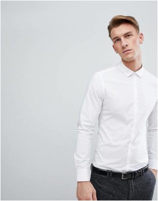 Стрейч-рубашка узкого формального цвета с двойной манжетой и манжетами белого цвета Asos Design